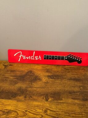 Fender Guitar Logo Metal Sign Red Open Road Tin Wall Decor 20 Inch
